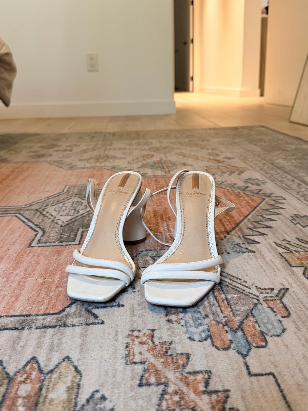 White Strappy Block Heel Sandals - Ladies